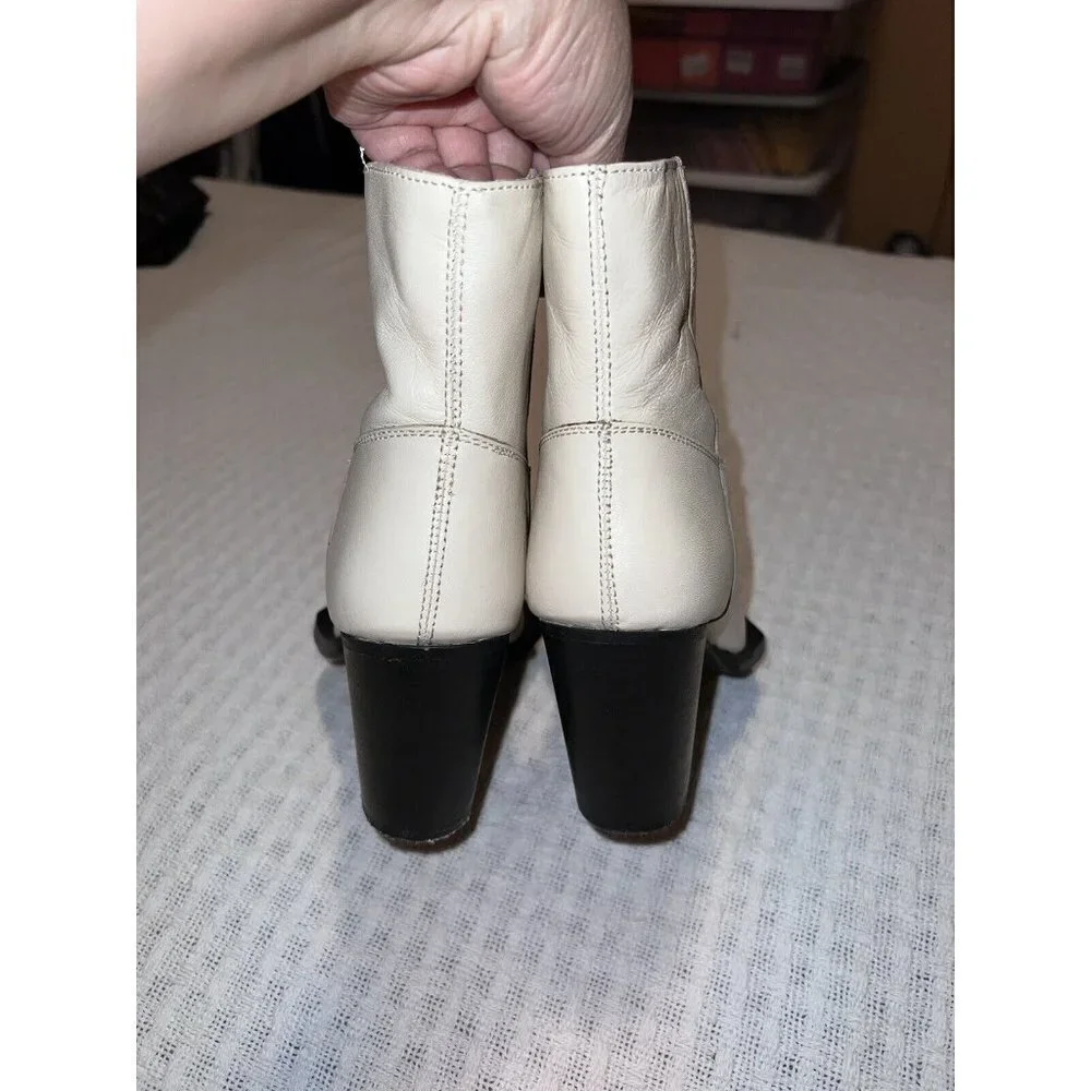 NASTY GAL Contrast Off White Leather Western Ankle Heel Boots - Picture 6 of 15
